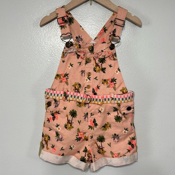 Zoo Safari Print Toddler Girl Overall Shorts Size 4T - Picture 1 of 6